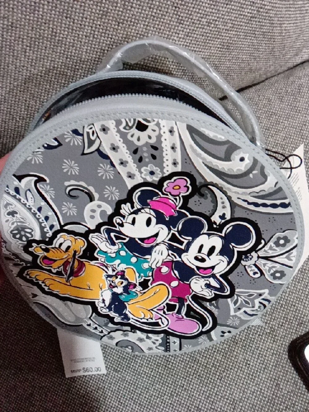 Disney Kids Gray Round Mickey & Friends Cosmetic Bag with Pink Accents